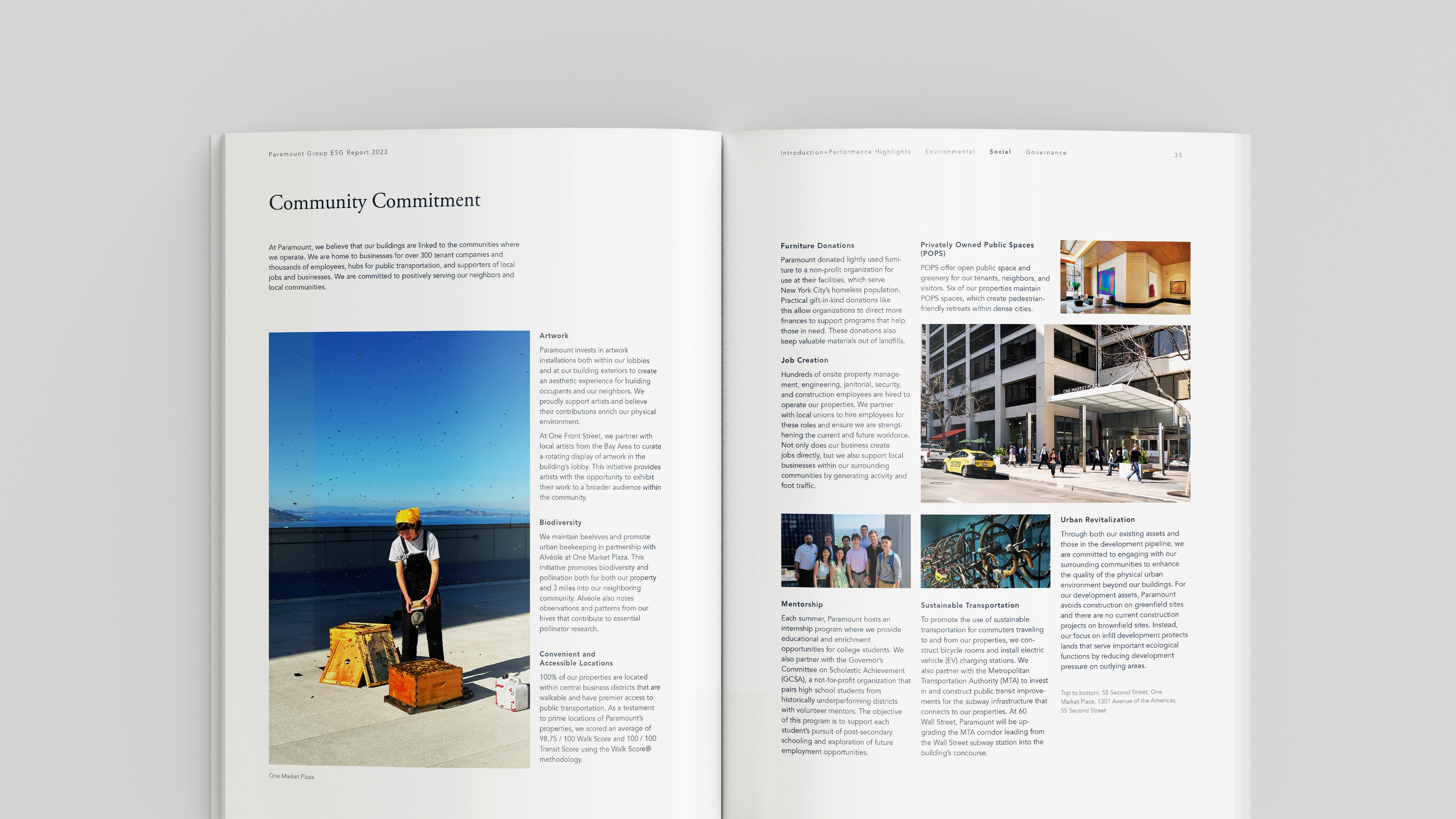 The interior spread highlights Paramount Group's commitment to its community through a range of initiatives