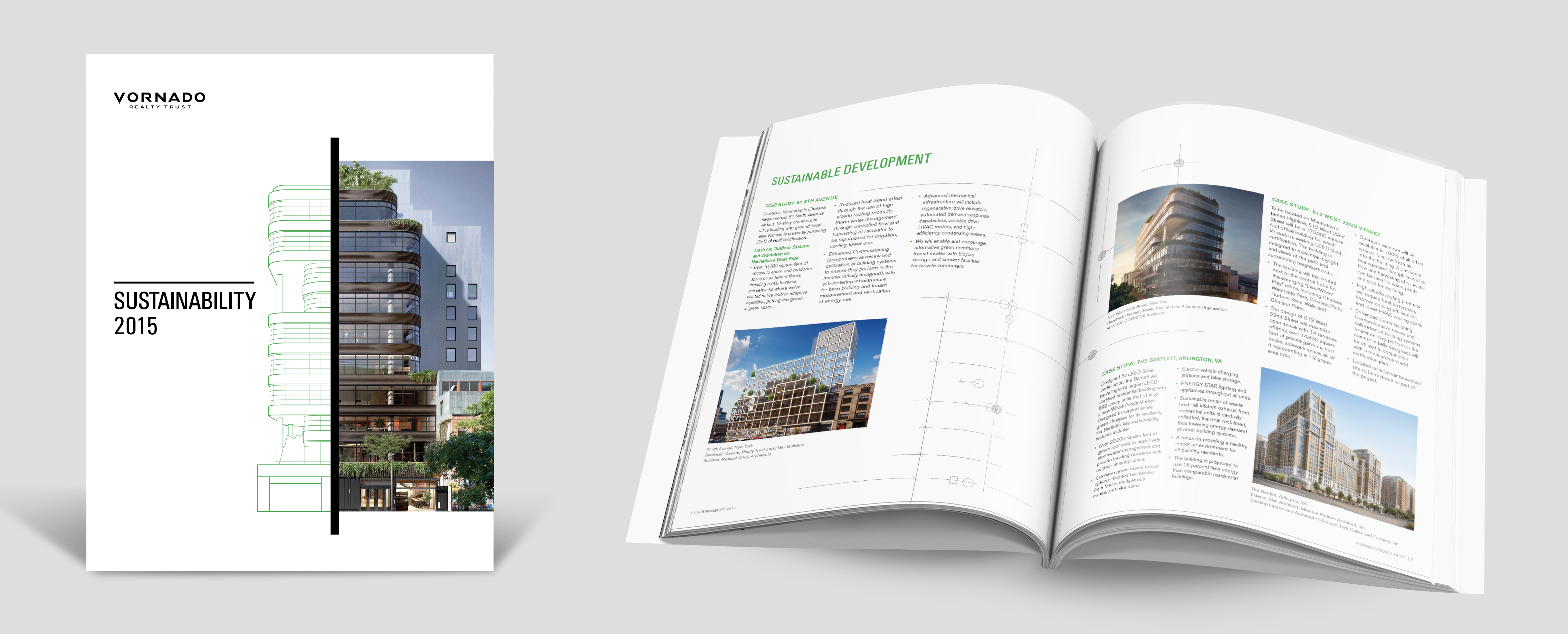 2015 Sustainability Report cover and interior spread design