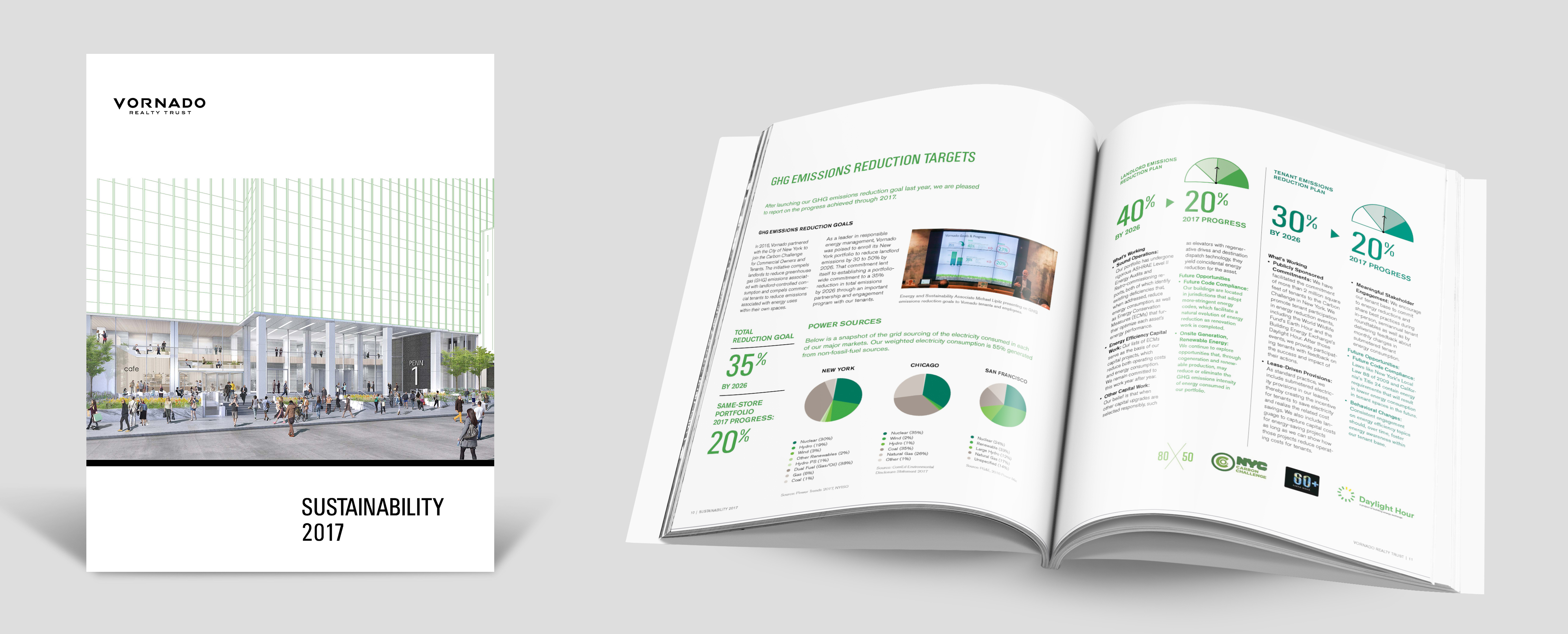 2017 Sustainability Report cover and interior spread design